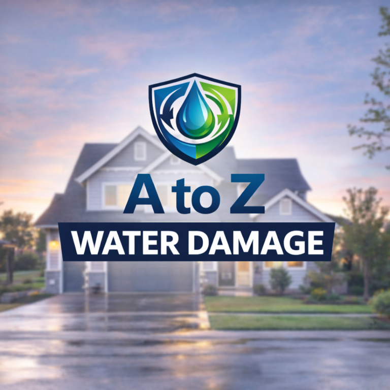 A to Z water damage logo. Water restoration services